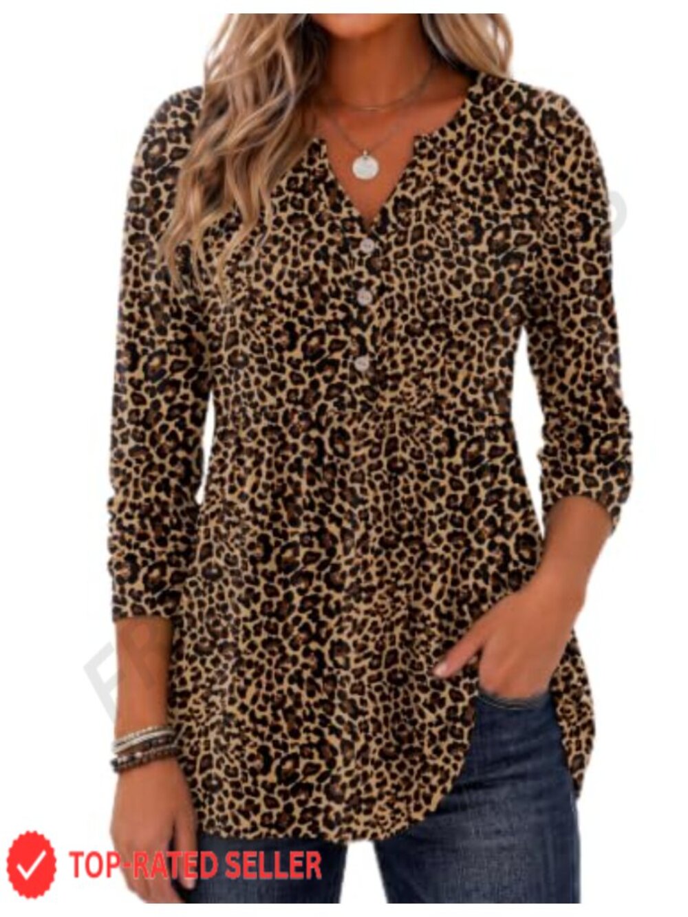 Zeagoo Women's Long Sleeve Henley V-Neck Pleated Blouse Stretch Casual Top
